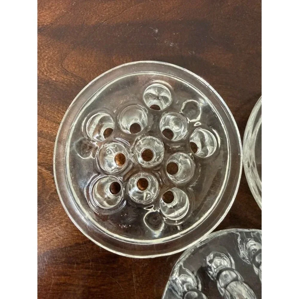 Set of 3 Vintage Clear Glass Flower Frogs Floral Arrangers